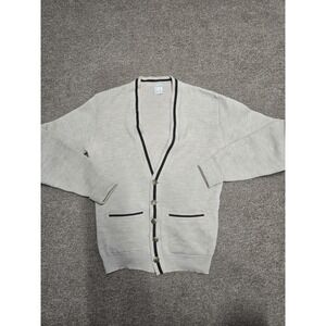 Vintage Shelby Cardigan Mens‎ Large Beige Tipped Button Front Knit Superlamb